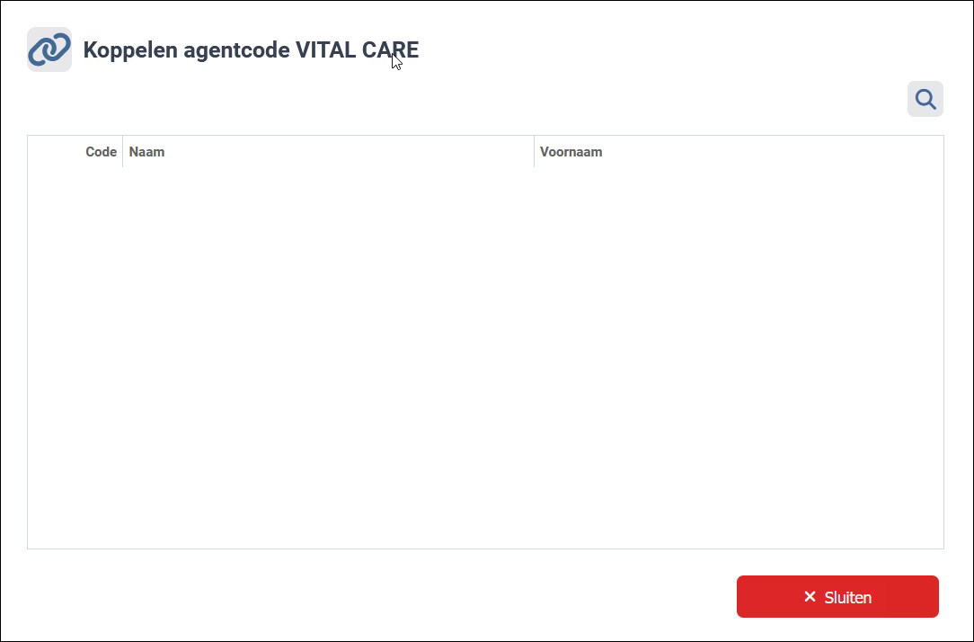 Venster voor het matchen van de agentcode van Vital Care aan de gekende tussenpersonen