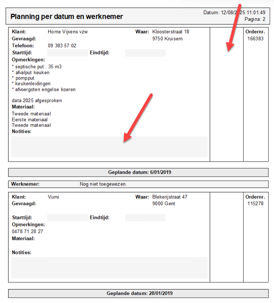 Aangepast afdruk planning per datum en werknemer