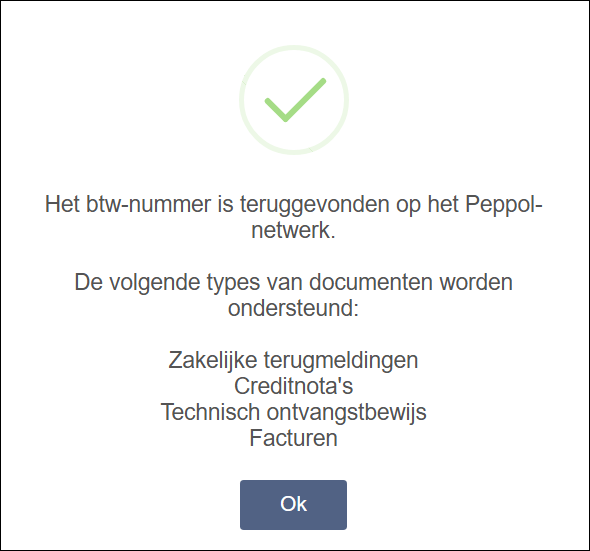Melding met de bevestiging van aanwezigheid op het Peppol-netwerk