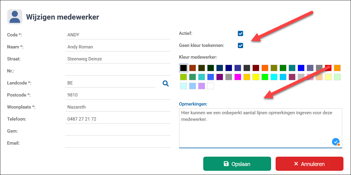 Detailfiche van de individuele medewerker