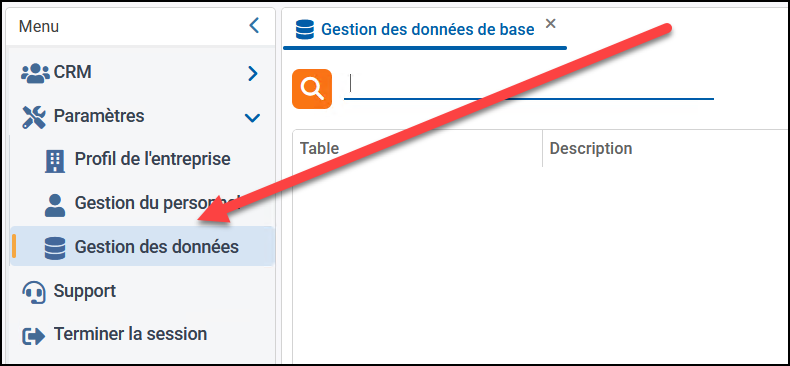 New link to the management of the basic tables